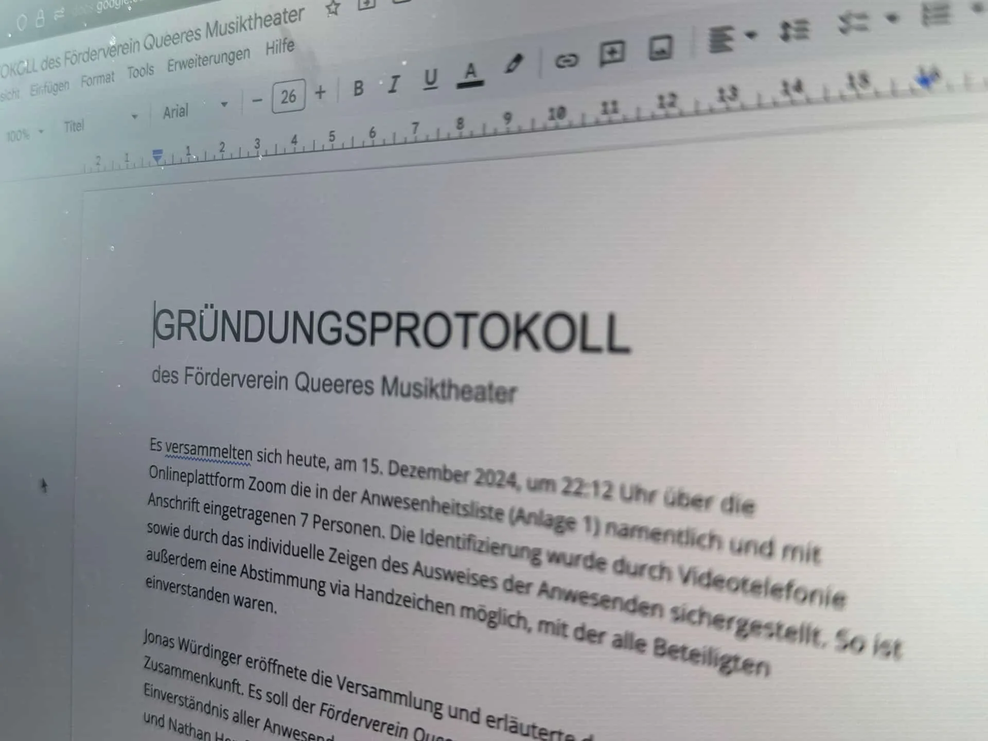 Gründungsprotokoll des Förderverein Queeres Musiktheater e.V.